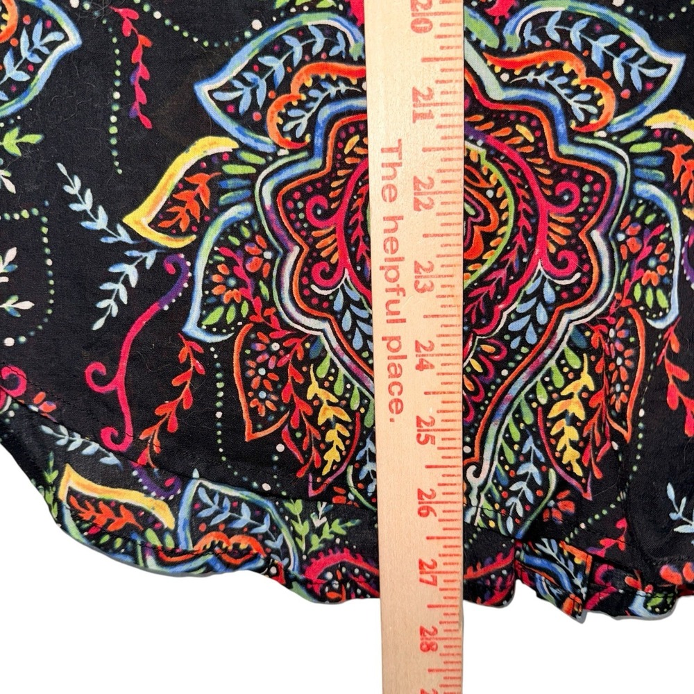 Soho Jeans Boho Paisley V-Neck Blouse XL Vibrant Festival Roll-Tab Top - Picture 7 of 9